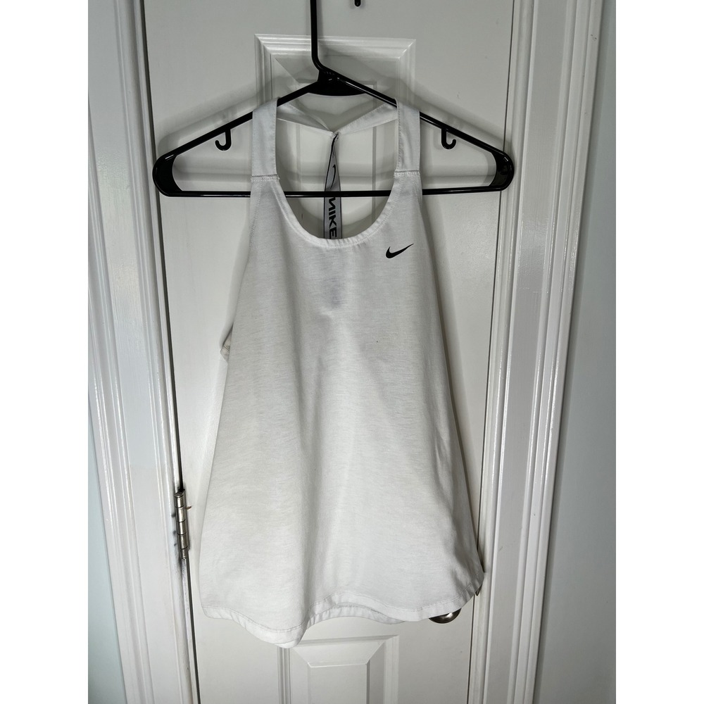 Nike Dri-FIT Womens White Racerback Tank Top Branded Elastic T-Back Size S